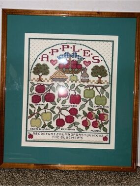 Framed Cross-Stitch Apple Sampler in Red & Green